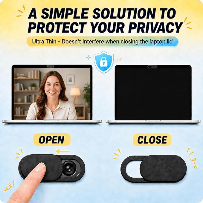 (6 Pack) Orzero Webcam Camera Cover Slide for Echo Show 11 (2025)/Show 8 (2025)/MacBook Neo 13", Ultra-Thin Web Cover Blocker Slider Accessories for Security and Protect Your Visual Privacy - Black