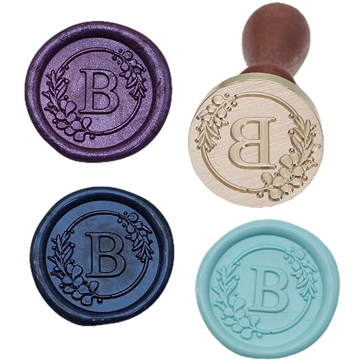 Initial Alphabet Wax Seal Stamp Set, Retro Letter B Sealing Stamp with 150Pcs Sealing Wax Beads in 5 Color, Melt Non Stick Spoon Pen Kit for Wedding and Christmas (B)