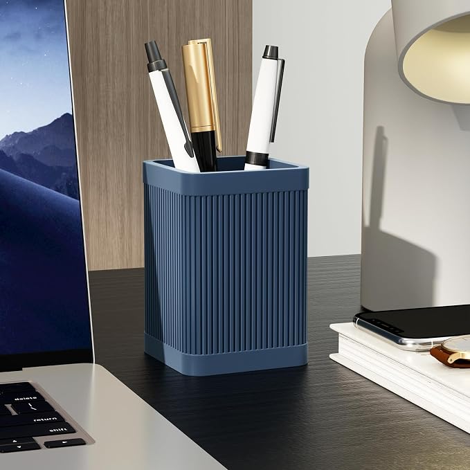 HighHerz Aesthetic Pen Holder For Desk, Modern Silicone Pencil Holder, Stylish Office Desk Decor, Made of 5 mm Thickened Premium Silicone, Office Desk Organizer And Accessories (Dark Blue)