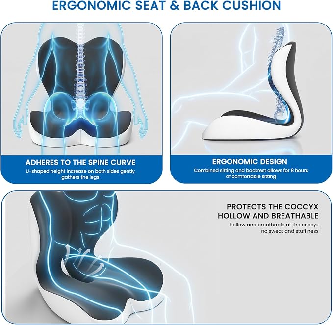 Car Seat Cushion Reducing Sciatica Pressure, Back & Tailbone Comfort | Hollow Design for Coccyx, Double-Sided Anti-Slip, Ergonomic Memory Foam Lumbar Cushion, Suitable for Long Sitting, 2PCS