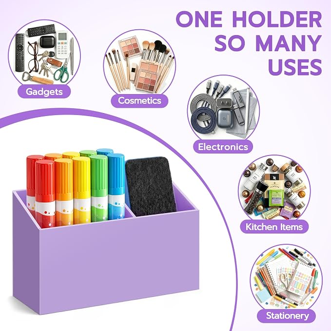 MR.MATE Magnetic Pen Holder, Magnetic Dry Erase Marker Holder for Whiteboard, Non-Slip Pencil Cup Holders for Fridge, Magnet Locker Organizer for Office Classroom Desk Accessories (Purple)