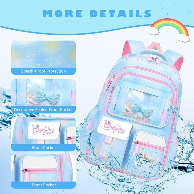 Kids backpacks for girls, bookbag for girls backpack back to school supplies for Kid, school backpack for girl Elementary School Student(Blue Single Bag)