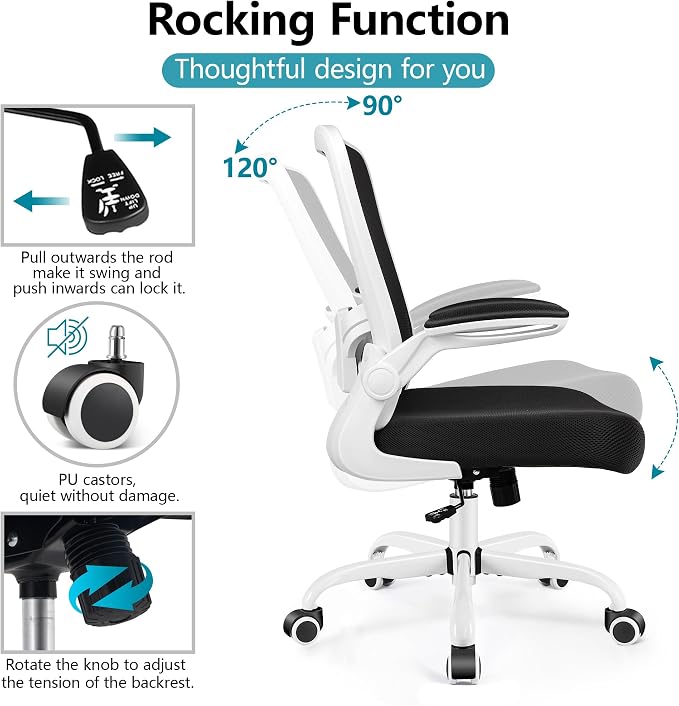 FelixKing Office Chair, Ergonomic Desk Chair Breathable Mesh Chairs Adjustable High Back Lumbar Support Flip-up Armrests, Executive Rolling Swivel Comfy Computer Chairs Home Office White