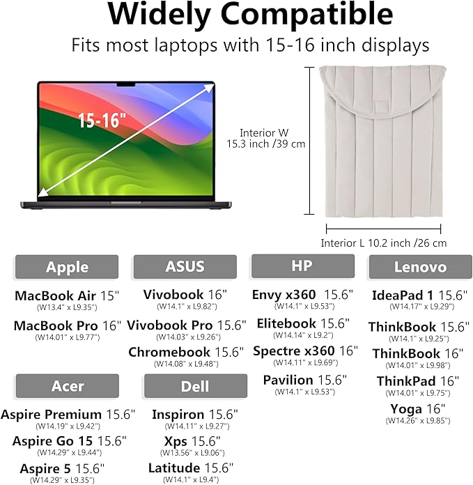Puffy Laptop Sleeve 15-16 Inch Grey, Protective Carrying Case for Men and Women, Cute Case Bag Compatible with 15 Inch and 16 Inch Laptops, for MacBook Air M2 M1, Asus/Dell Xps/Lenovo in Cover