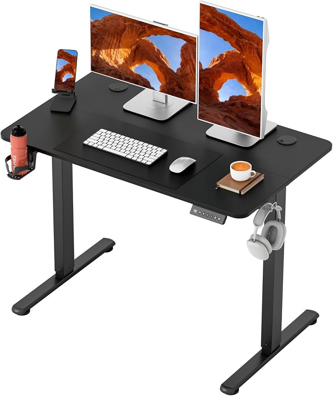 Furmax Electric Standing Desk, 40 x 24 Inches Height Adjustable Sit Stand up Desk, Memory Preset Computer Home Office Desks with Sturdy Metal Frame, Phone Stand Cable Management Hole (Black, 40'')