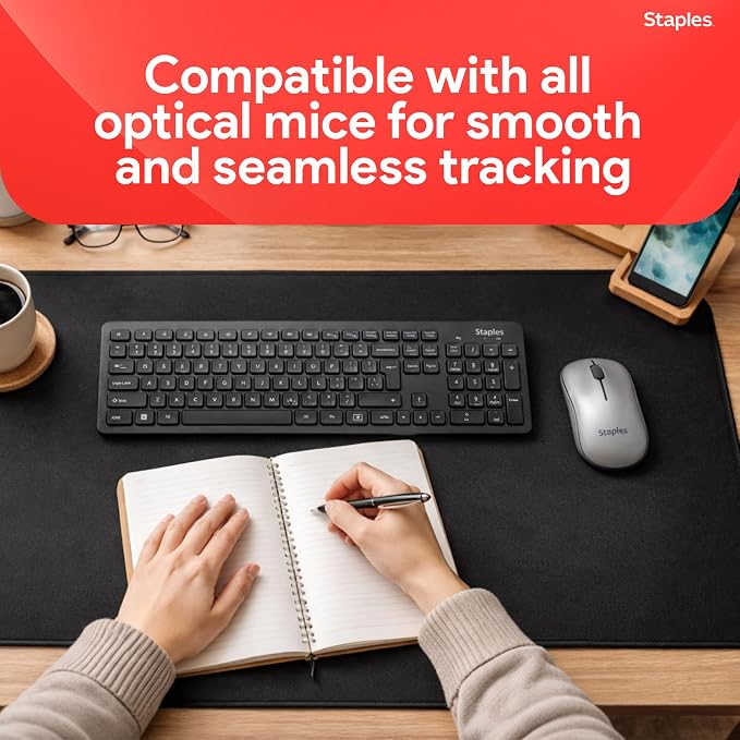 Anti-Slip Fabric Desk Pad, 31.5” x 15.7”, Black, Large Desk Mat for Keyboard/Mouse, Non-Skid Base
