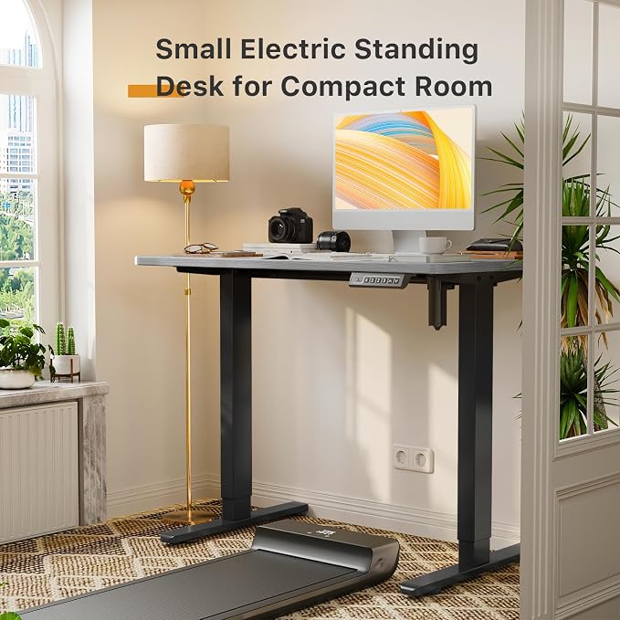 JOY worker Electric Small Standing Desk, 35" Whole Piece Height Adjustable | 35" x 20" Grey Narrow Sit Stand Desk with Memory Controller, 36 Inch Mini Computer Workstation for Home Office Walking Pad
