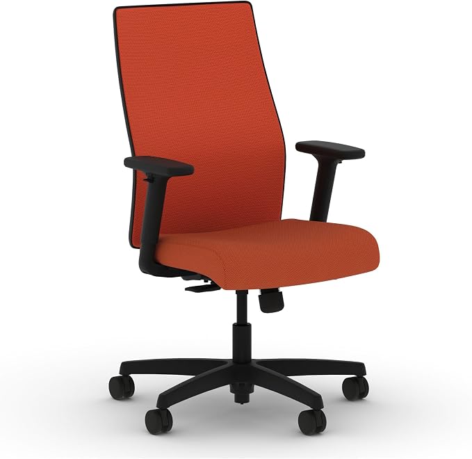 HON Ignition 2.0 Mid‑Back Ergonomic Office Chair, Mesh Task Desk Chair with Lumbar Support, Standard Synchro‑Tilt, Height and Width Adjustable Arms, Black Frame, Salamander