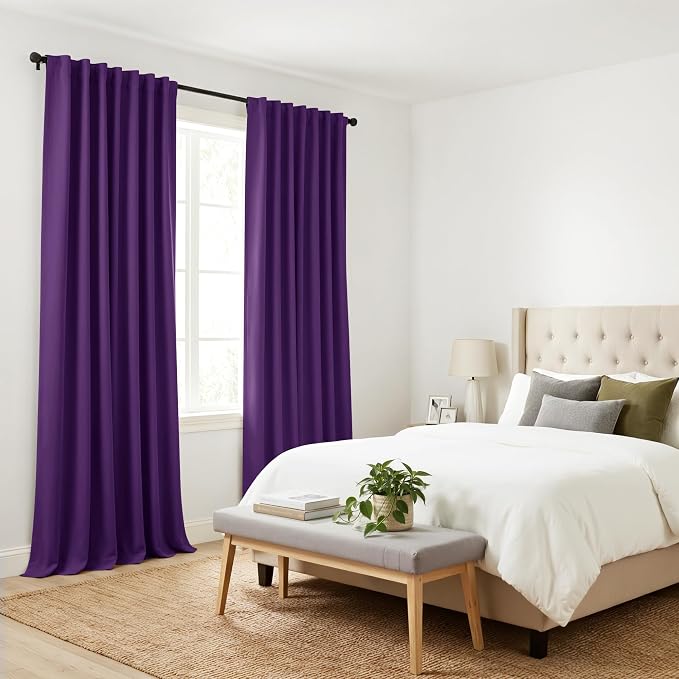 PONY DANCE Purple Blackout Curtains for Bedroom 2 Panels Set, Dark Purple Room Decor, Thermal Insulated Solid Back Tab Window Drapes for Living Room, W 42 x L 90 inch