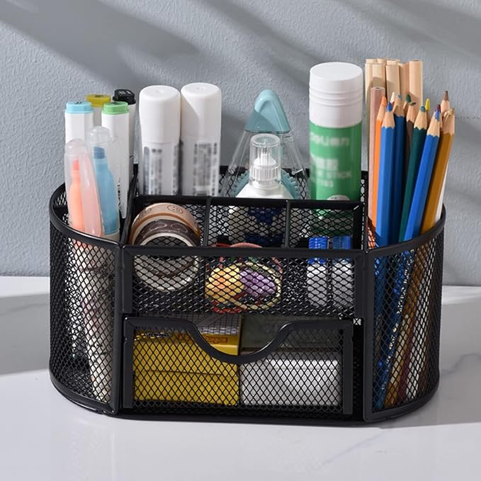 Mesh Desk Organizer, Basics Pen Holder and Desk Organizer with Compartments, Desk Accessories & Workspace Organizers for Office School Home Supplies Teacher Students