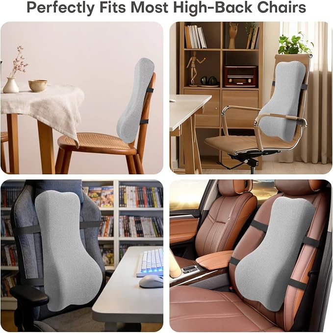 Back Support for Office Chair, 24" Full Back Memory Foam Cushion | No Forward Push Design • Lumbar & Back Pain Relief • Extended Upper Back & Neck Comfort • Dual Adjustable Straps