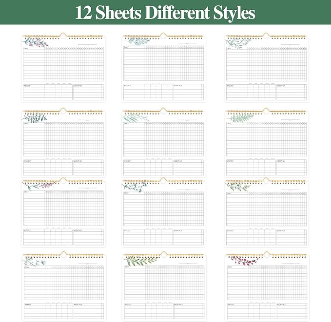 Habit Tracker Calendar - 12 Months Undated Daily Weekly & Monthly Period Habit Tracker Journal, Greenery Floral, Spiral Binding & Hanger, 7.8"x10"