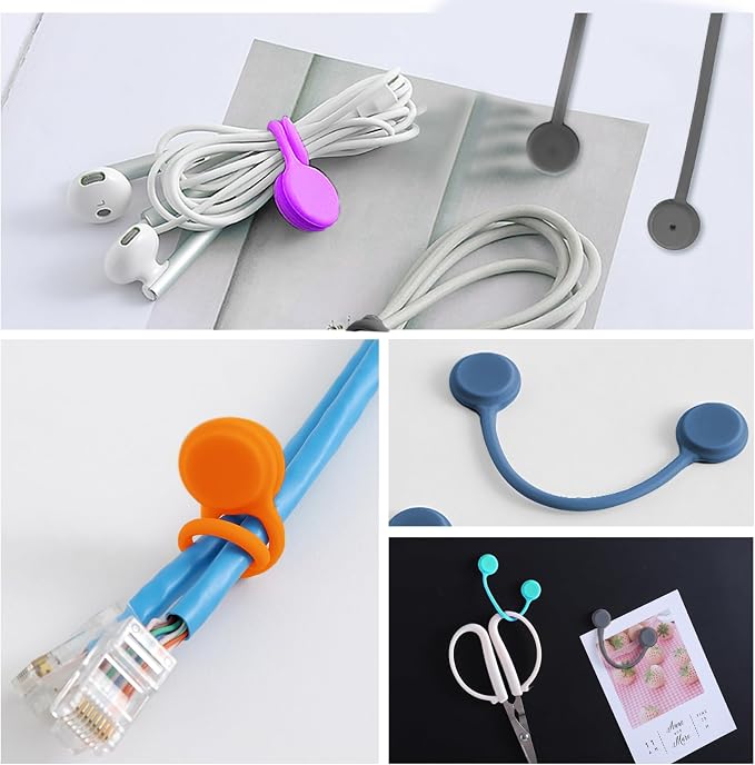 Kanemc Magnetic Cable Ties,Silicone Cord Ties Twist Ties(10PCS,Multicolor) | Reusable Magnetic Cable Organizer,Magnetic Cord Ties with Strong Magnet for Cable Bundling,Earphone Cords Wrap for Travel
