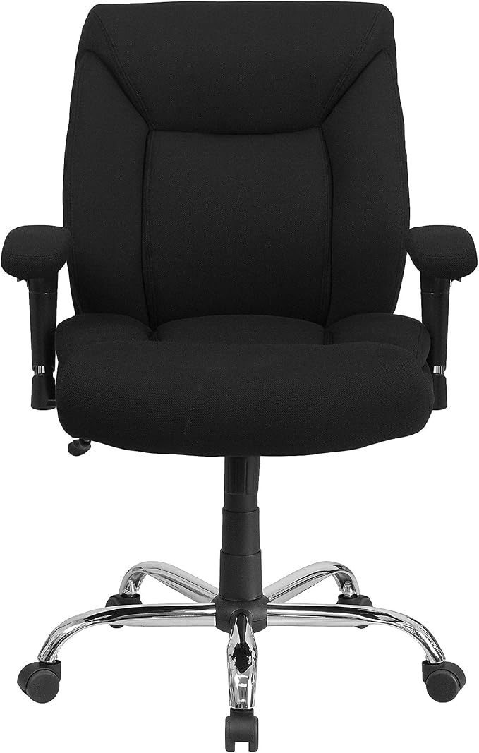 Flash Furniture HERCULES Series Big & Tall 400 lb. Rated Black Fabric Deep Tufted Swivel Ergonomic Task Office Chair with Adjustable Arms
