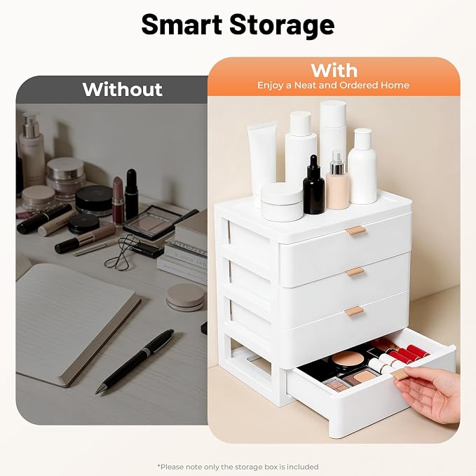 Modern Desktop Organizer, Drawer Storage Box, Desk Organizer White, Office Desk Tidy, Minimalist Storage Solution, Smooth Slide Drawer, Home Office Vanity Study, Durable Multi Use