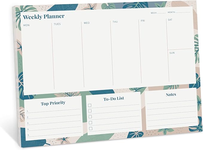 Riley's Weekly Planner Pad, Calendar Tear Off, Desk Organizer, To Do List Notepad, Undated Daily Planner 11" x 8.5"