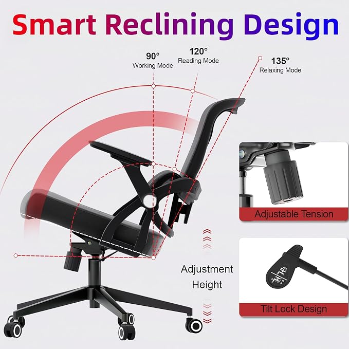 Ergonomic Office Chair - 350LB Comfy Desk Chairs with Adjustable Lumbar Back Support, Mesh Computer Chairs with Wheels and Arms for Home Office, Study