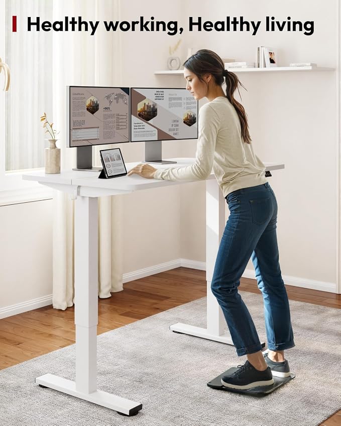 SANODESK Height Adjustable Electric Standing Desk 48x24 Inches, Sit Stand Desk with Splice Board for Home Office, Ergonomic Computer Workstation, Study & Gaming, White Frame/White Top