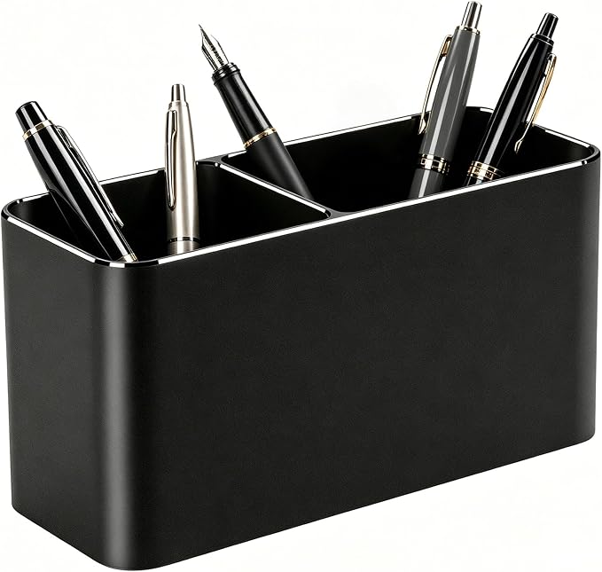 Pen Holder for Desk, Dual-Slot Pencil Cup Metal Pen Organizer for Office | Aluminum Alloy Body, Minimalist Design, Non-Slip Silicone Base, Protective Felt Base Pad