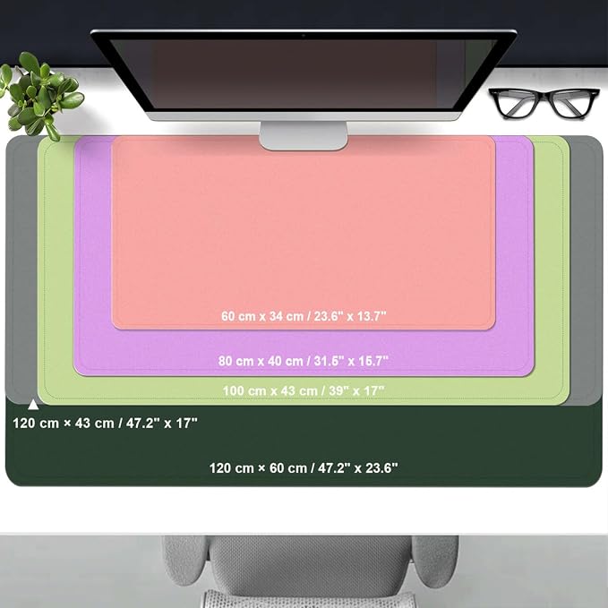 Desk Pad Protector, Leather & Suede Desk Mat, Non-Slip Desk Pad Mat, Large Mouse Pad, Waterproof Desk Blotter Mat, Desk Cover for Office, Home (Lilac, 23.6" x 13.7")