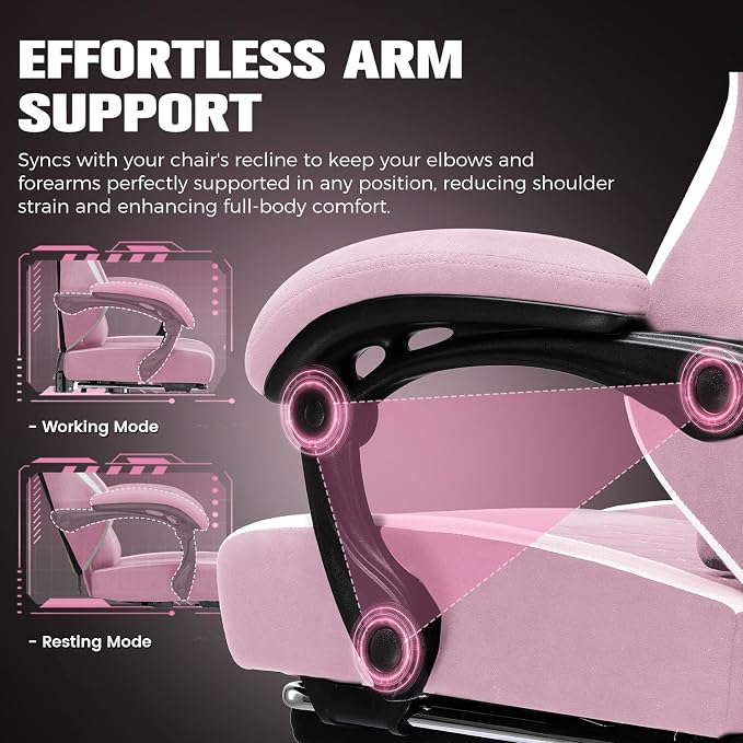 GTPLAYER Big and Tall Gaming Chair 350lbs Heavy Duty Office Chair with Foot Rest, High Back Pocket Spring Ergonomic Computer Chair for Adults, Wide Comfy Seated Cushion with Linkage Armrests, Pink