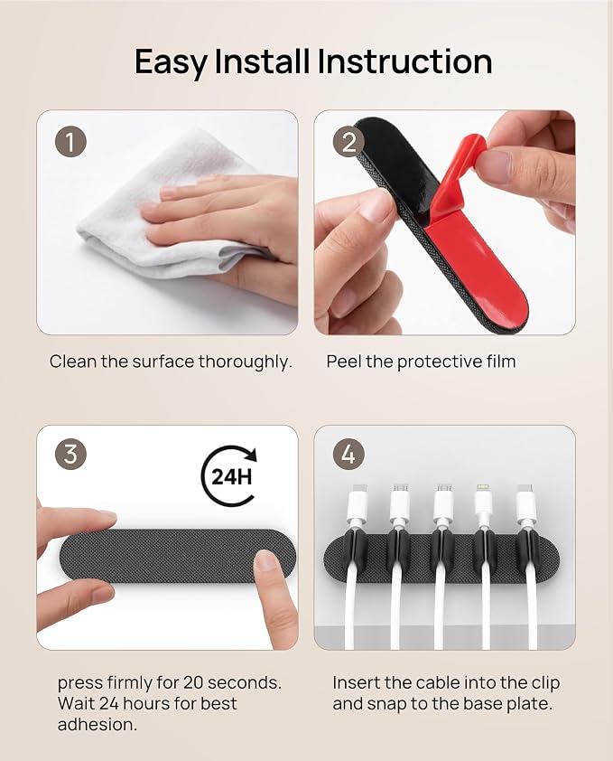6 Pack Magnetic Cable Holder [2 in 1 Magnet & Adhesive] Cable Clips Silicone for Phone Charger, SODI Minimalist Cord Holder for Nightstand, Adhesive Cord Organizer for Desk, Car, Office (5-Black)