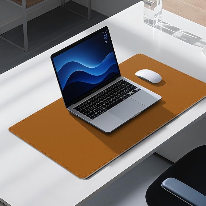 Dual Sided Leather Desk Mat - Waterproof Desk Pad - Ideal for Large Mouse Pad and Desk Mats on Top of Desks (Brown, 33"*13")