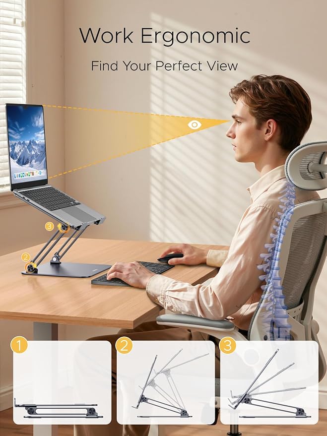 UGREEN Laptop Stand for Desk Laptop Riser Holder Foldable Portable Computer Stand Ergonomic Compatible with MacBook Pro Air Notebook and Tablets 10-17.3 Inch Gray