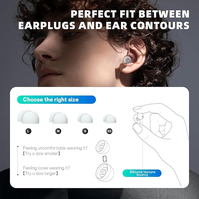 Ear Plugs for Sleeping Noise Cancelling, Perfect -30dB Reusable Silicone Earplugs for Noise Reduction, Hearing Protection Ear Plugs for Focus, Study, Work, Sleep – 4 Size Eartips in XS/S/M/L-White