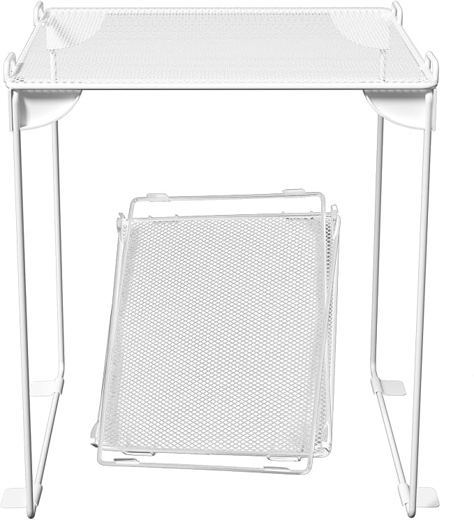Neudeco Locker Shelf 2 Pack - Organizer for School Gym Office - White 12“ | Stackable, Extra Tall, Collapsible, Metal Mesh Build, Fits Standard Size