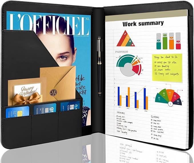 1 Pack Business Padfolio Portfolio Binder, Interview Resume Legal Document Organizer with Letter Size Writing Notepads (New Black 1 Pack)