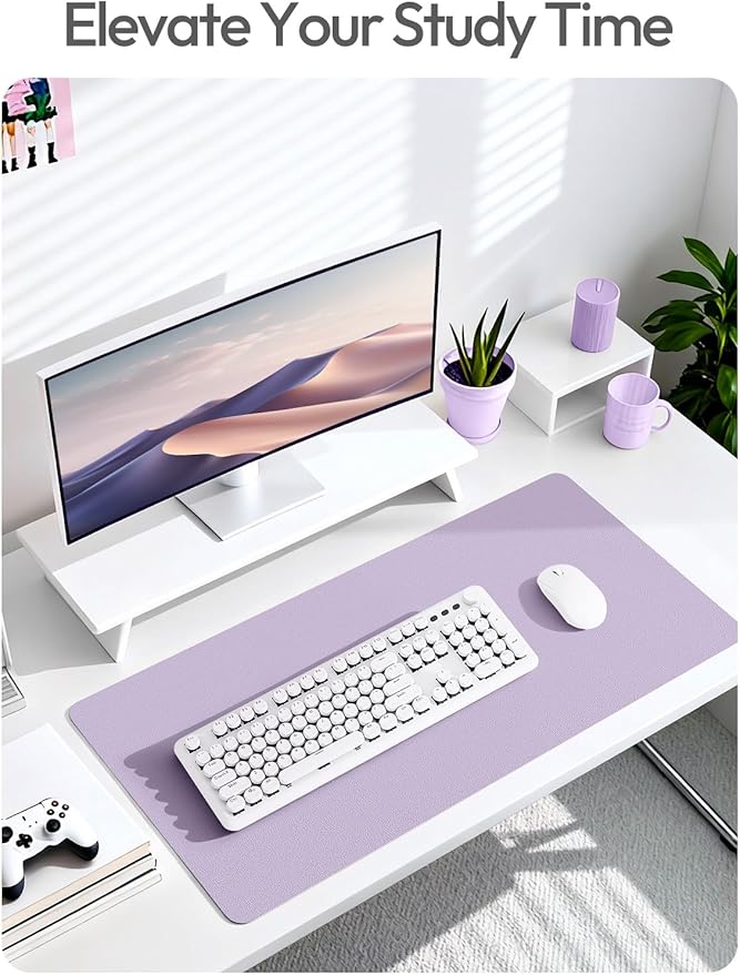 YSAGi PU Leather Desk Pad Protector – Non-Slip Waterproof Desk Mat for Office & Home, Easy Clean Large Mouse Pad & Laptop Writing Blotter 23.6"x13.8" Light Purple