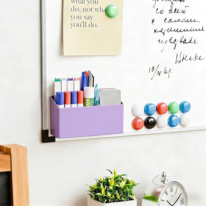 Yieach 2 Pack Magnetic Marker Holder for Whiteboard with Magnet and Adhesive - Non Slip Acrylic Magnetic Pen Cup,Dry Erase Marker Holder for Expo,Refrigerator,Locker and Classroom Organizer,Purple