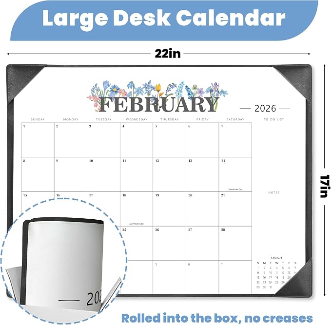 Desk Calendar 2026-2027 - 18 Month Desktop Calendars (Jan 2026–Jun 2027),Large 22x17 Monthly Calendar with Home & Office Floral Desk Pad Calendars (Black, 22 * 17)