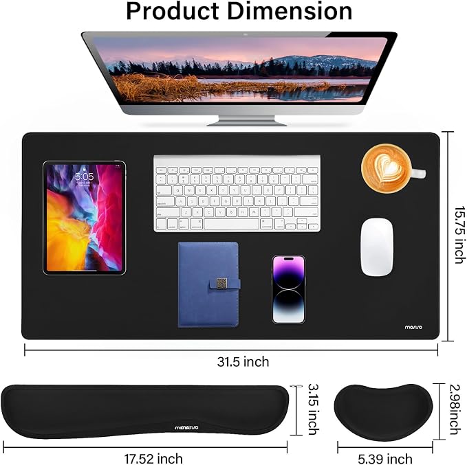 MOSISO Keyboard Mouse Pad Set, Gaming Mouse Pad&Keyboard Wrist Rest&Wrist Rest, Ergonomic Wristrests with Memory Foam Home Office Easy Typing Cushion Non-Slip Mousepad, Black