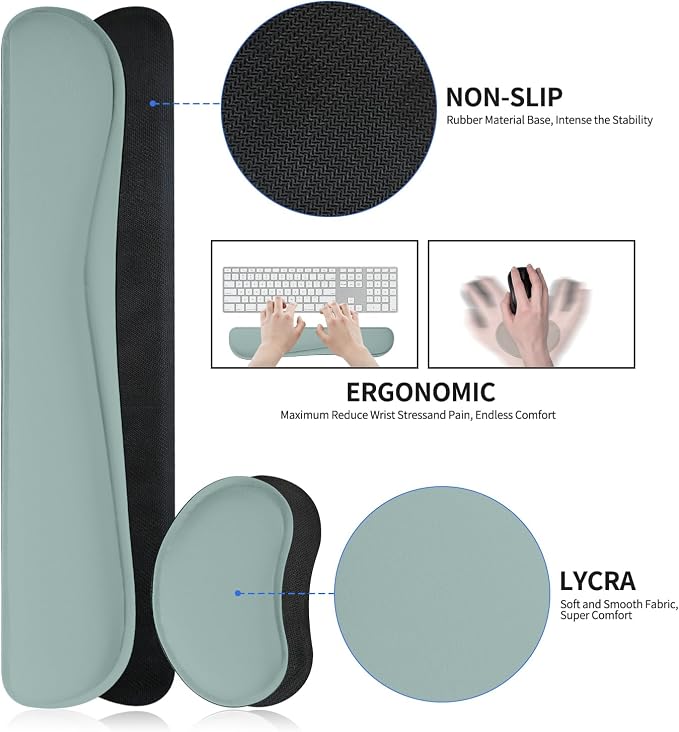 Desk Pad Mat Set,3-in-1 Large Mouse Pads with Wrist Rest and Keyboard Pad, Desk Mats for Keyboards and Mouses, Ergonomic Keyboard and Mouse Mat Set for Office Home Decor(Blue, 31.5" x 15.7")