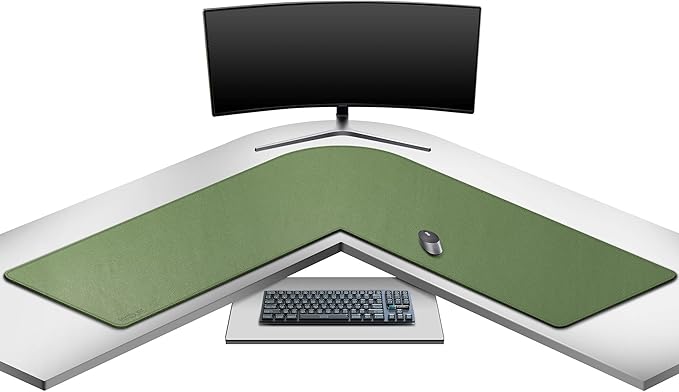 Mydours L-Shape Desk Pad, 54" L x 54" L x 16" W Mega PU Leather Corner Computer Keyboard Desk Mat Blotter, XXL Large Gaming Mouse Pad for Home and Office Desktop (Green)