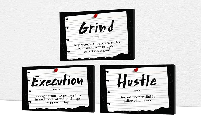 Office Wall Art - 3 Panel Motivational Wall Art, Inspirational Quotes Canvas Art for Home Office Wall Decor, Positive Quotes Wall Decor, Entrepreneur Grind Hustle Execution Poster Frame (24”x36”x3Pcs)