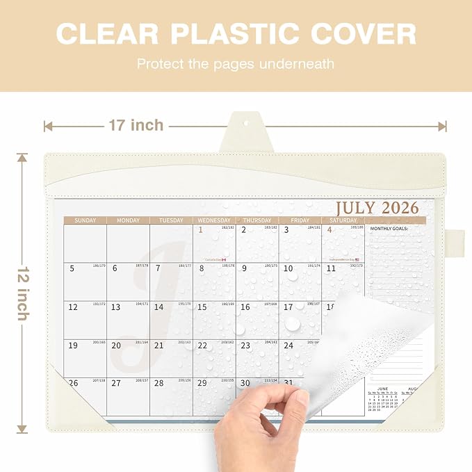 Ospelelf Leather Desk Calendar 2026-2027 Large 12"x17" Monthly Planner Pad with Protective Cover 18 Months Use July 2026 to December 2027 White