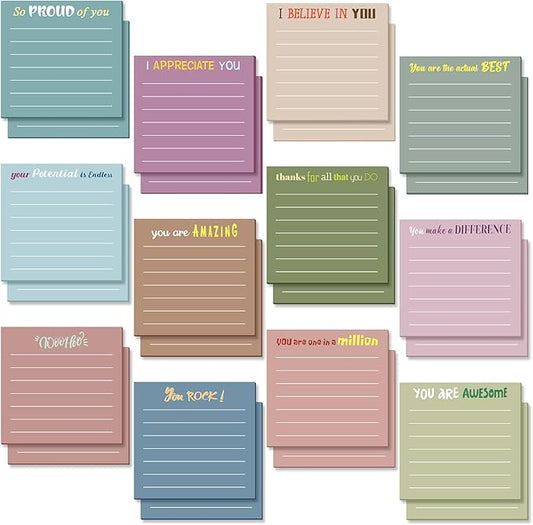 Yinder 24 Pcs Inspirational Sticky Notes Thank You Gift Motivational Sticky Note Pad Employee Appreciation Gift Bulk for Staff Coworker Teacher Nurse Office Groups 3 x 3'' (Appreciation,Morandi Color)
