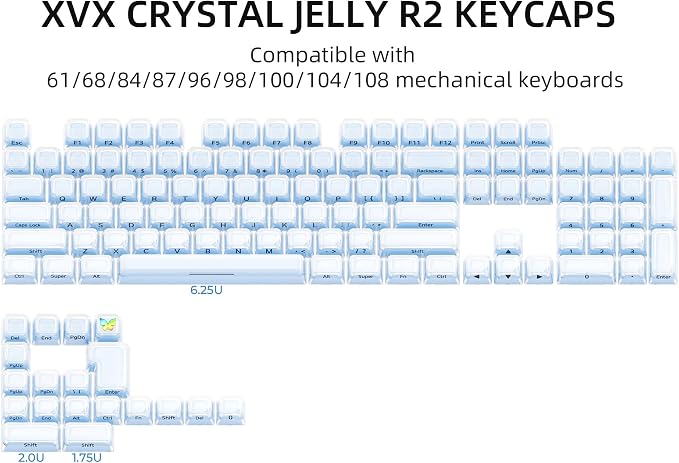 OHY XVX Jelly R2 Side-Printed Translucent MDA Profile Keycap Set, 122 Keys Double Shot PC+ABS Keycaps for MX Switches & ANSI Layout Mechanical Keyboards-Blue