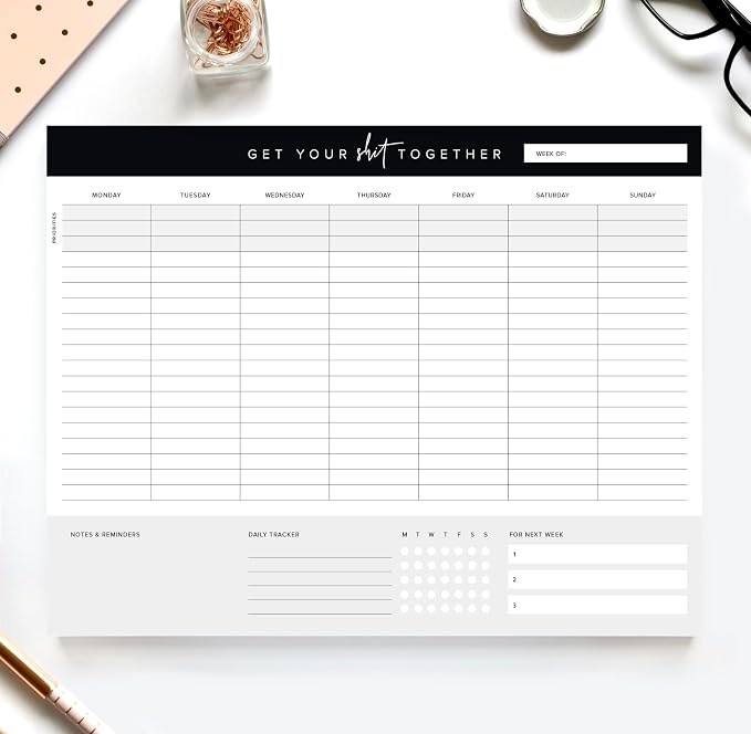 Get Your Stuff Together Weekly Work Planner - 8.5 x 11 Inch Undated Daily Planner with 52 Tear-Off Pages, Weekly To Do List Notepad for Effective Task Management, US Owned Busines