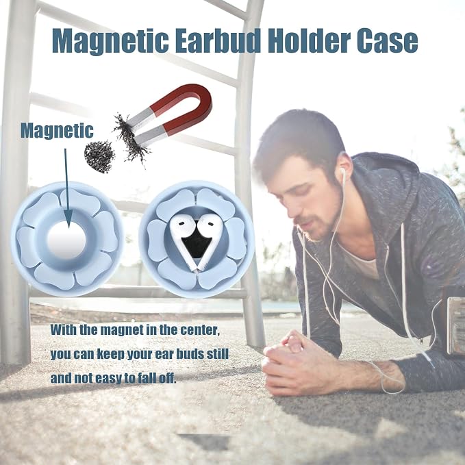 MAIRUI Wired Earbud Case Earphone Headphone Cord Organizer Earbuds Wrap Soft Silicone Magnetic Holder Storage Tangle Free Cable Winder(Baby Blue)