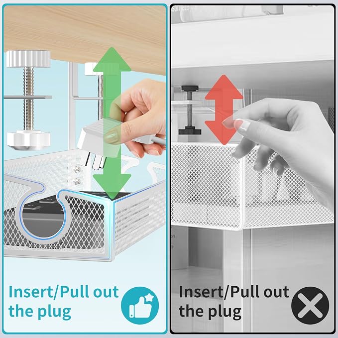 Under Desk Cable Management Tray White, No Drill Desk Cable Management Organizer with Clamp for Desk Wire Management, PC Cord Organizer Accessories & Workspace Organizers for Office, Home(2 Pack)