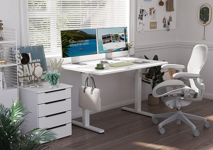 Claiks 40x24 Inch Super White Glass Standing Desk | Adjustable Height, Tempered Glass Top, Stand Up, Quick Install, 3 Memory Presets