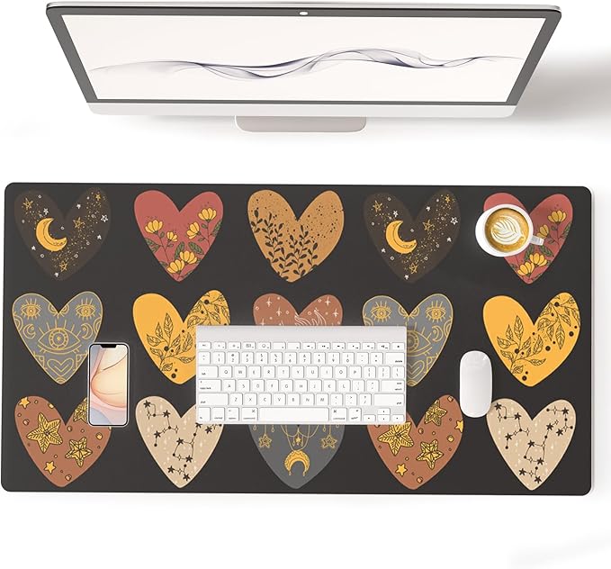 Colorful Star Magic Heart Leather Mouse Pad, Large Pad for Desk Gaming, Waterproof Keyboard Desk Mat for Home Office Gaming Work