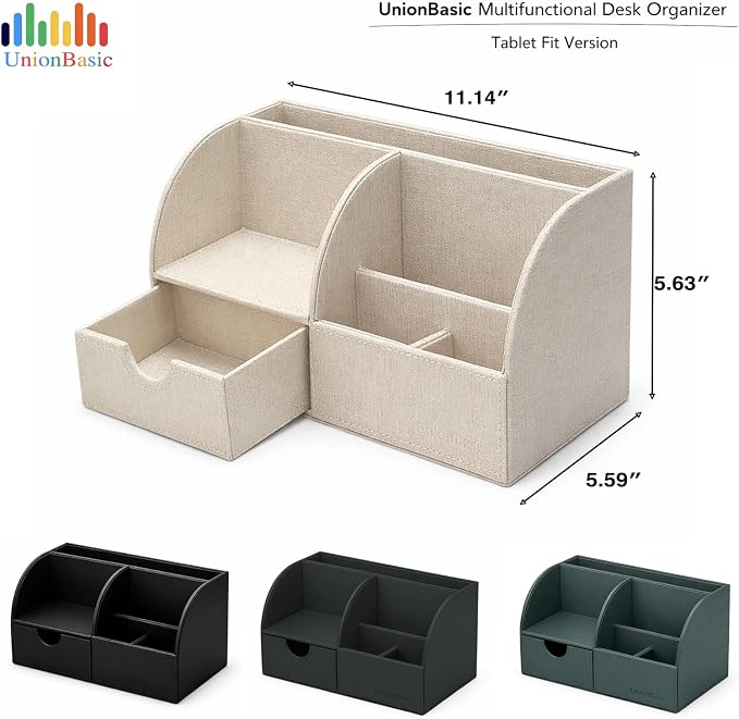 UnionBasic Desk Organizer - Multifunctional Leather Desktop Pen Holder Storage Box - Business Card/Pen/Pencil/Mobile Phone/Stationery Holder, Dark Ivy