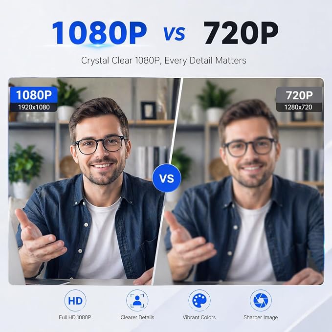 C26 1080P Webcam with Microphone, USB Computer Camera with Privacy Cover, Noise Reducing Mic, Auto Light Correction, 105° Wide Angle, Plug&Play for PC Mac Laptop Zoom Teams Streaming