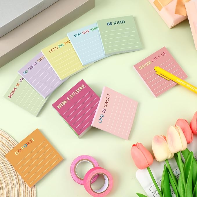 Yinder 24 Pcs Inspirational Sticky Notes Thank You Gift Motivational Sticky Note Pad Employee Appreciation Gift Bulk for Staff Coworker Teacher Nurse Office Groups 3 x 3'' (Inspirational,Macaroon)