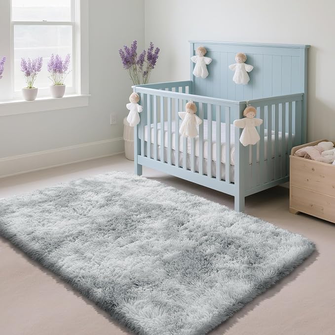 Fluffy Rug Shag Area Rug, Mottling Grey 3x5 Area Rugs for Bedroom, Small Bedside Rug, Soft Fluffy Shag Entryway Throw Rugs for Living Room Bedroom Room Home Decor